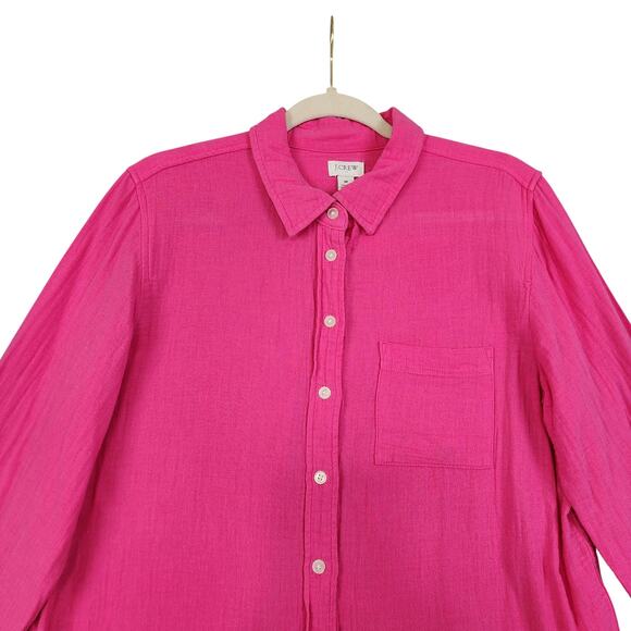 J Crew Factory Womens Double Gauze Button Up Shirt Size Med Fuchsia Pink Cotton - Picture 3 of 11